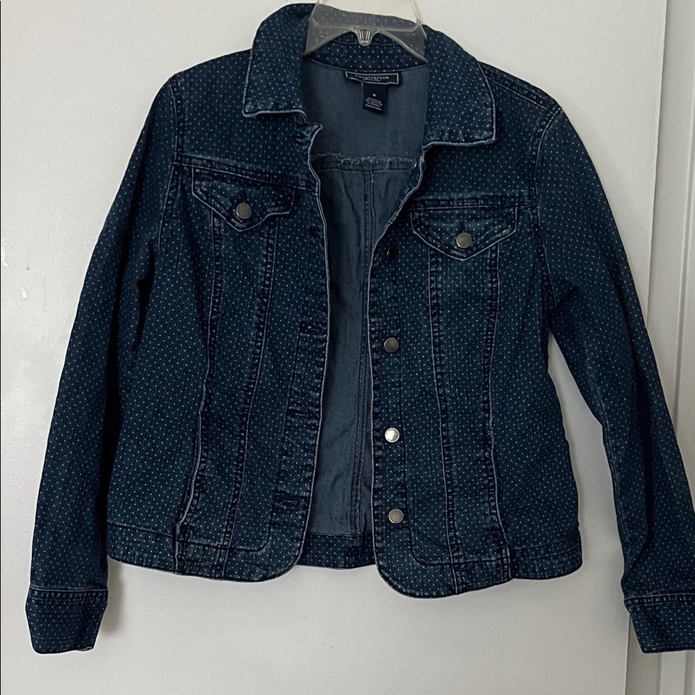 Charter Club Dark Blue Polka Dot Jean Jacket